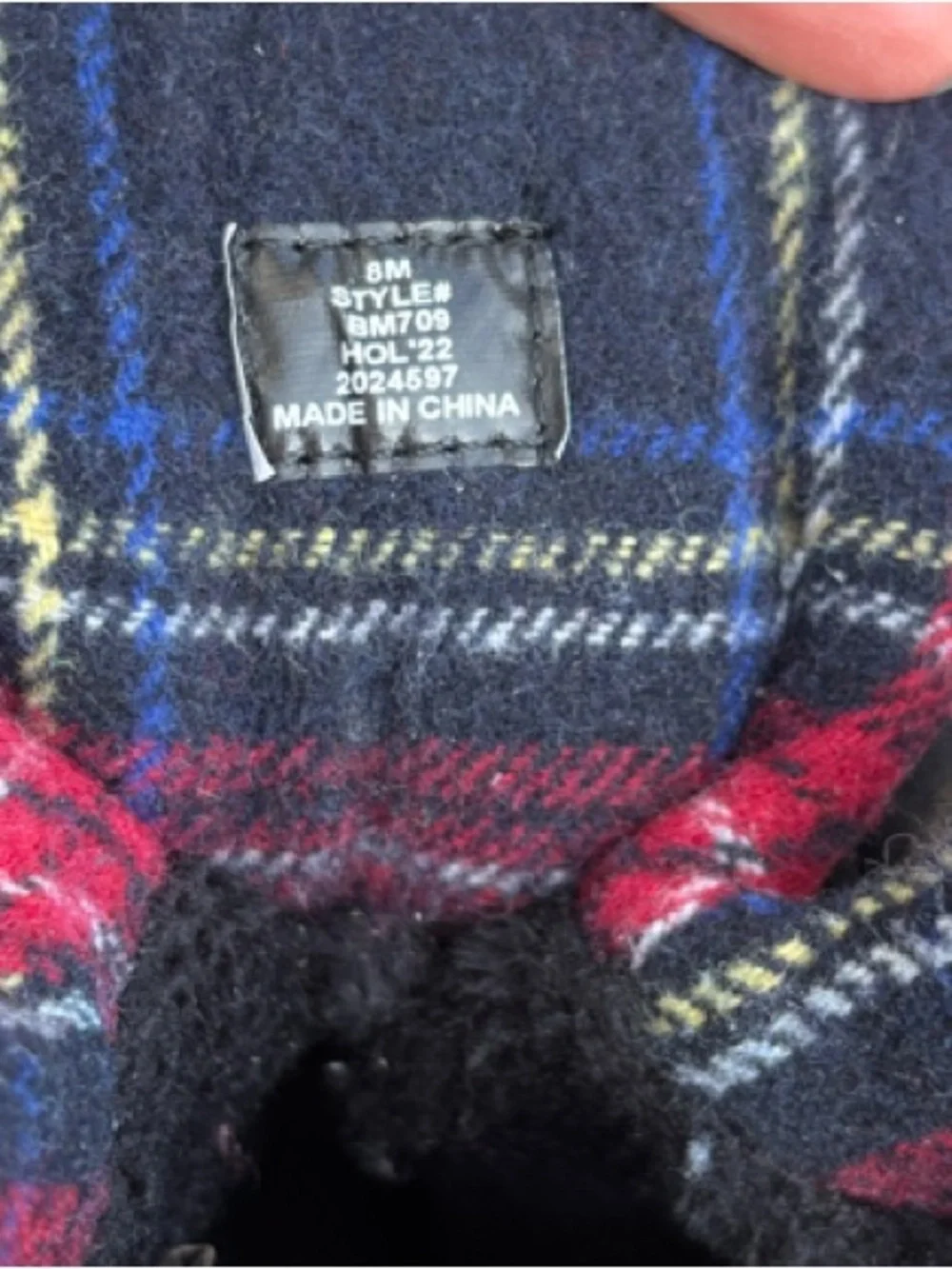J. Crew Black Duck Boots with Red & Blue‎ Plaid Cuff